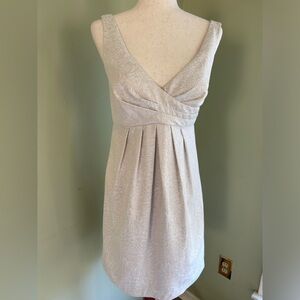 WHBM sleeveless cocktail dress; ivory w/metallic gold floral pattern 6. Surplice